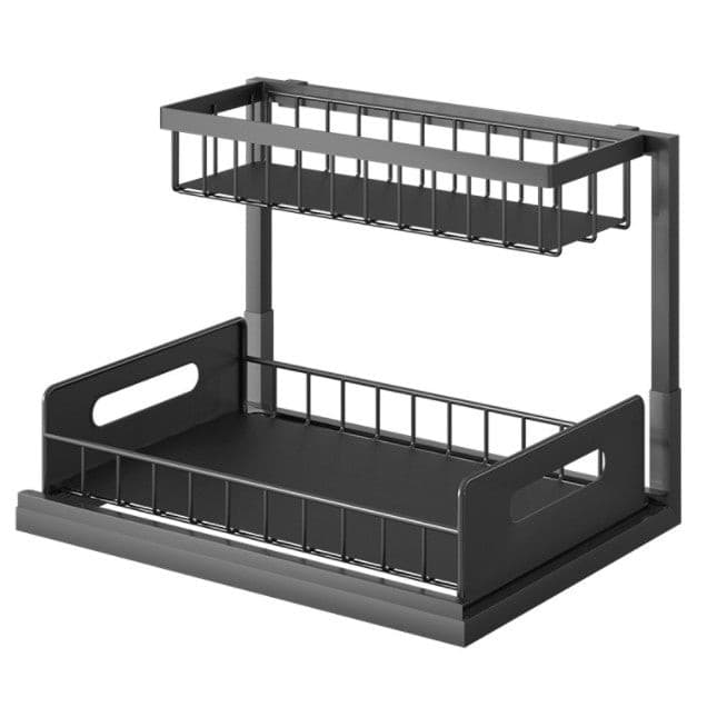 Black Steel Kitchen Bathroom Benchtop Under Sink Storage Rack.